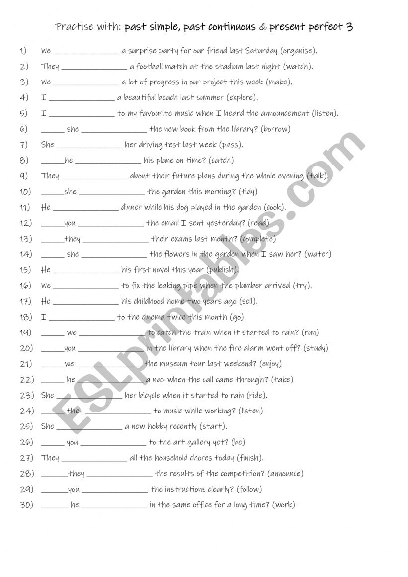A1+ A2 Practise with past simple, past continuous & present perfect 3