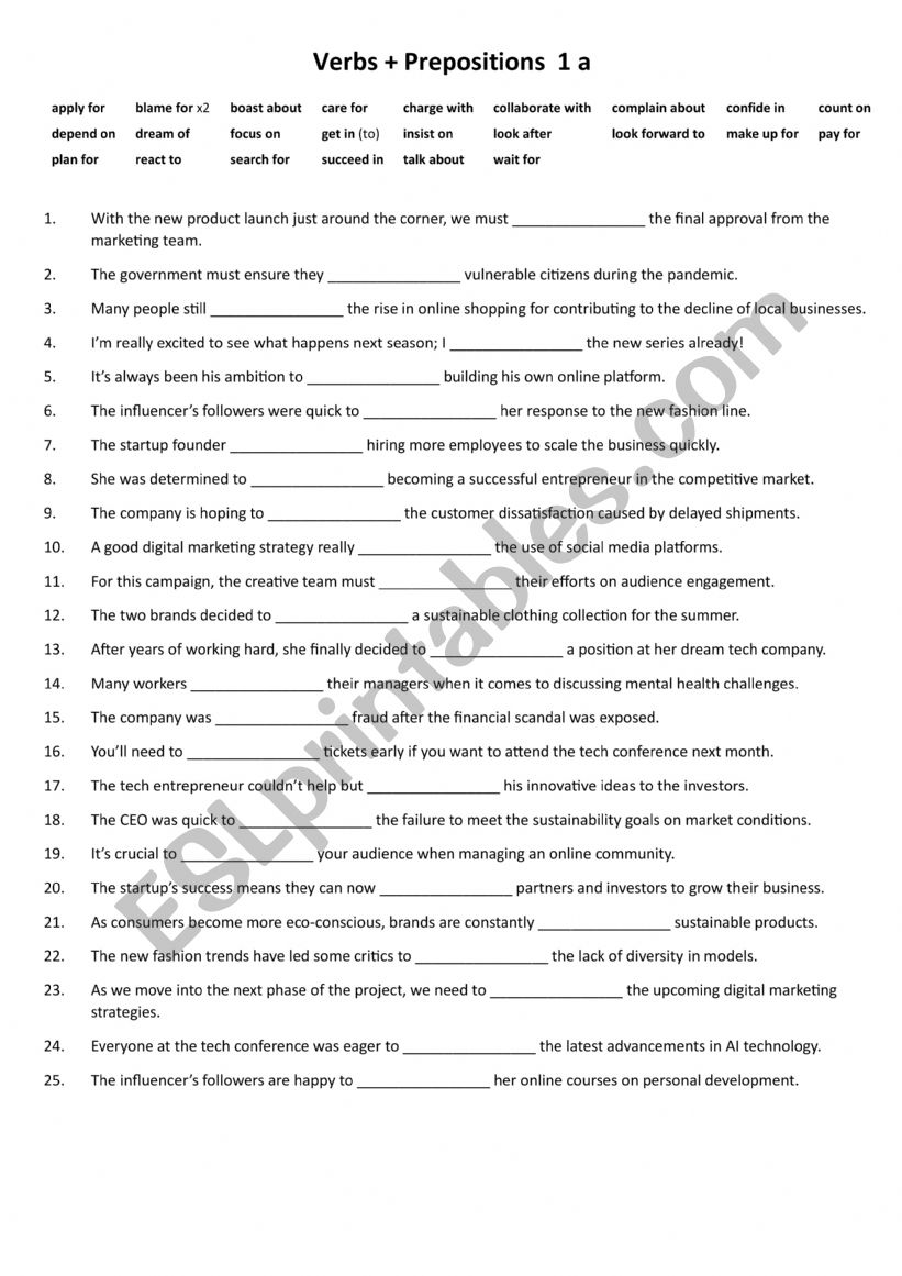 Verbs + Prepositions  1 a worksheet