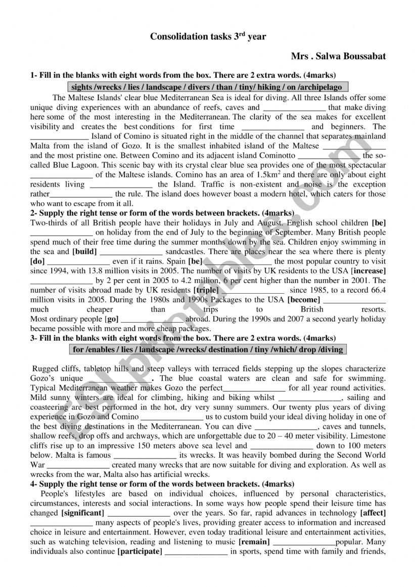 3rd year language tasks mid term 2 test