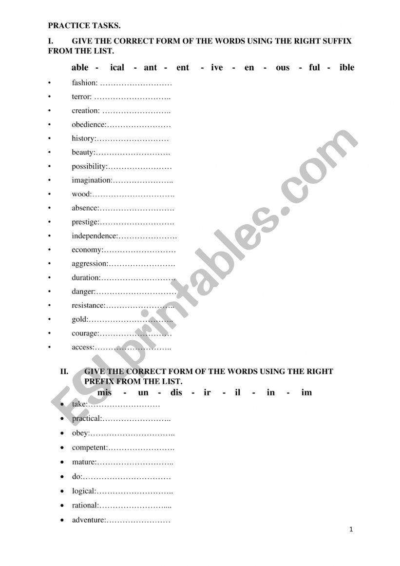 Affixation worksheet