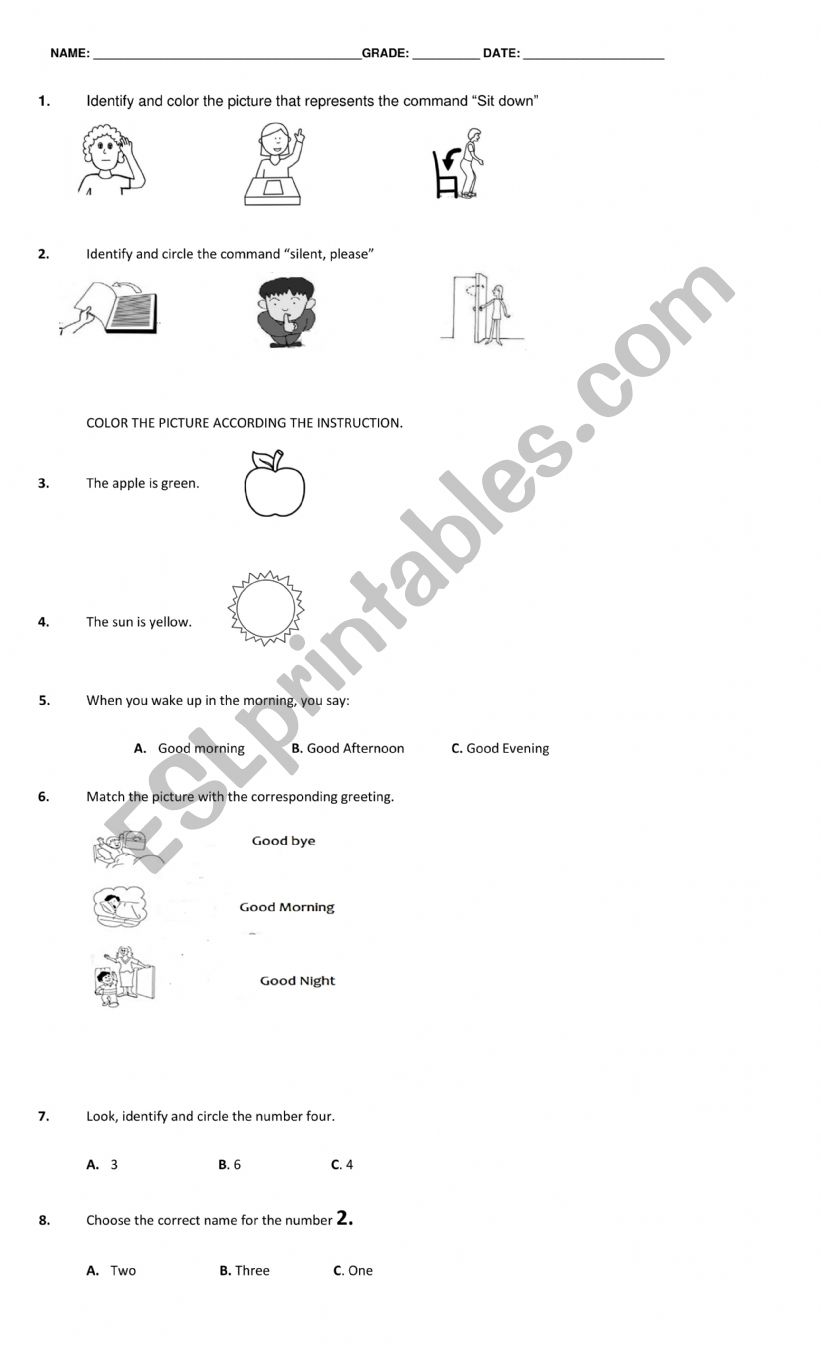assessment diagnostic english worksheet