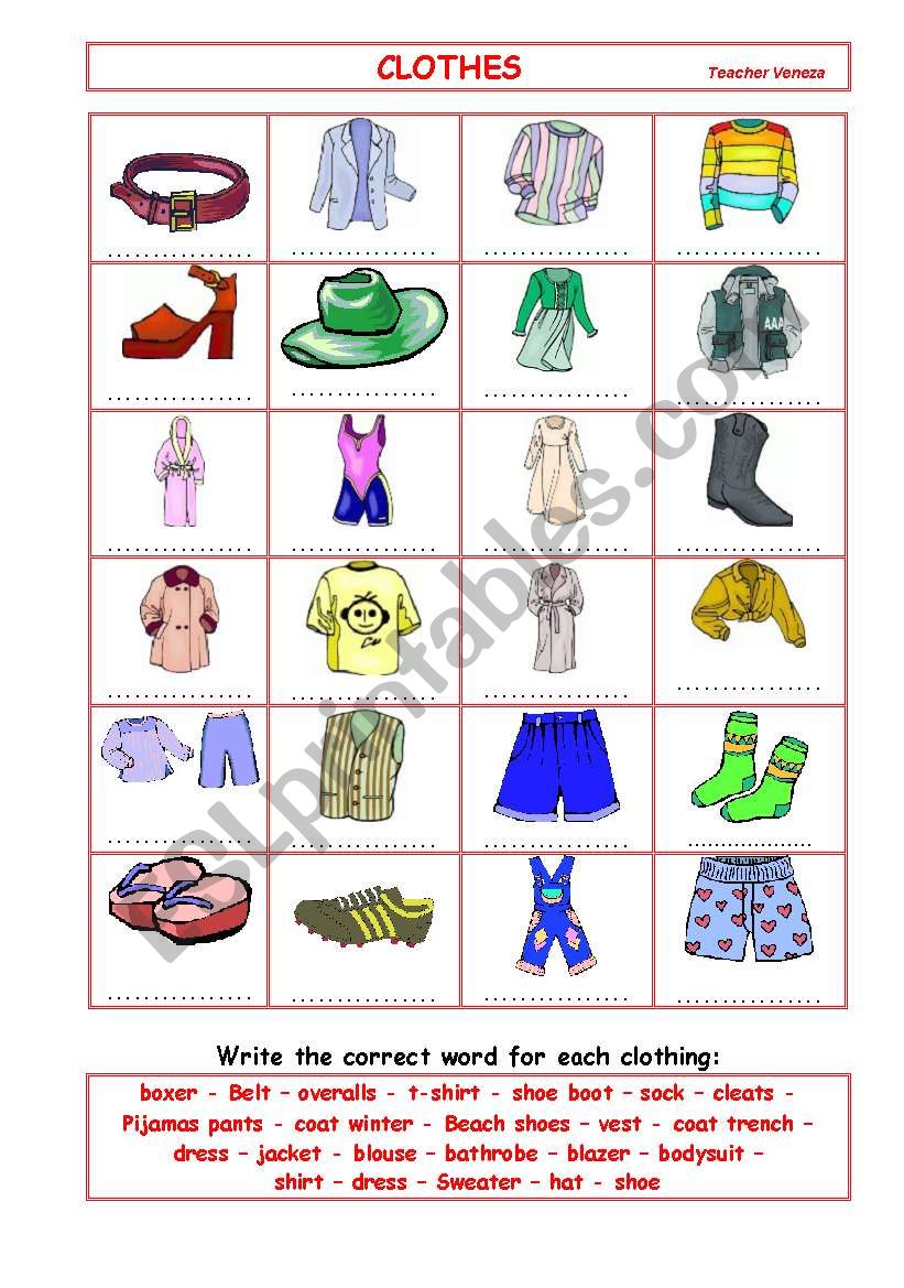 Clothes worksheet