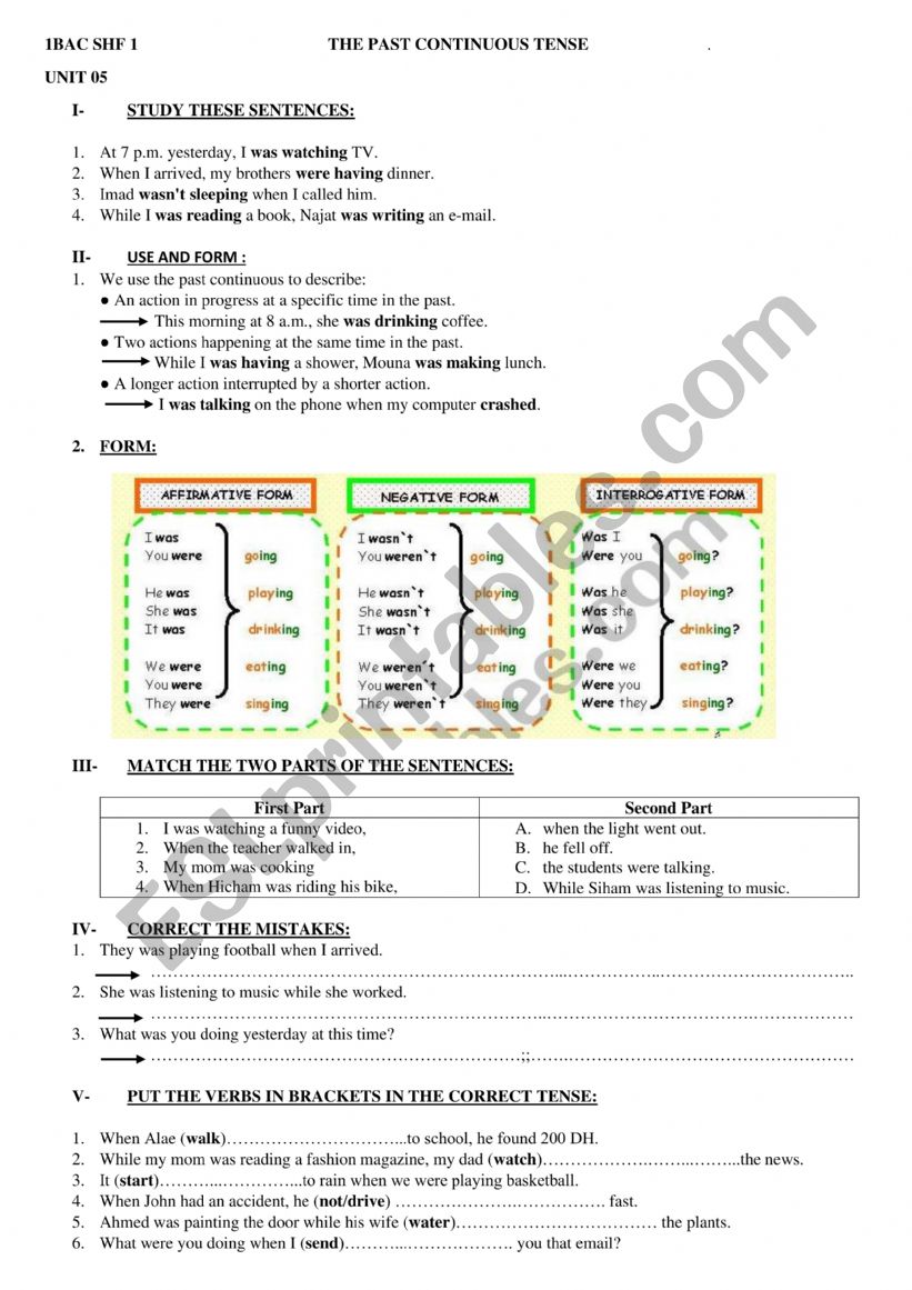 THE PAST CONTINUOUS TENSE WORKSHEET