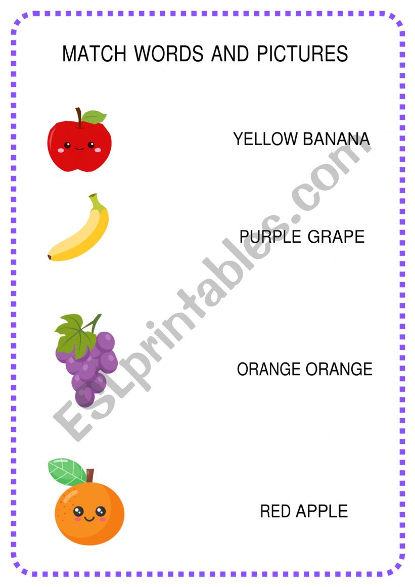 match words and pictures - colors and fruits activity
