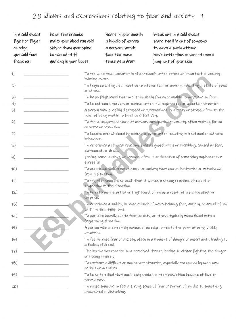 B1+-C1 20 idioms and expressions relating to fear and anxiety 1