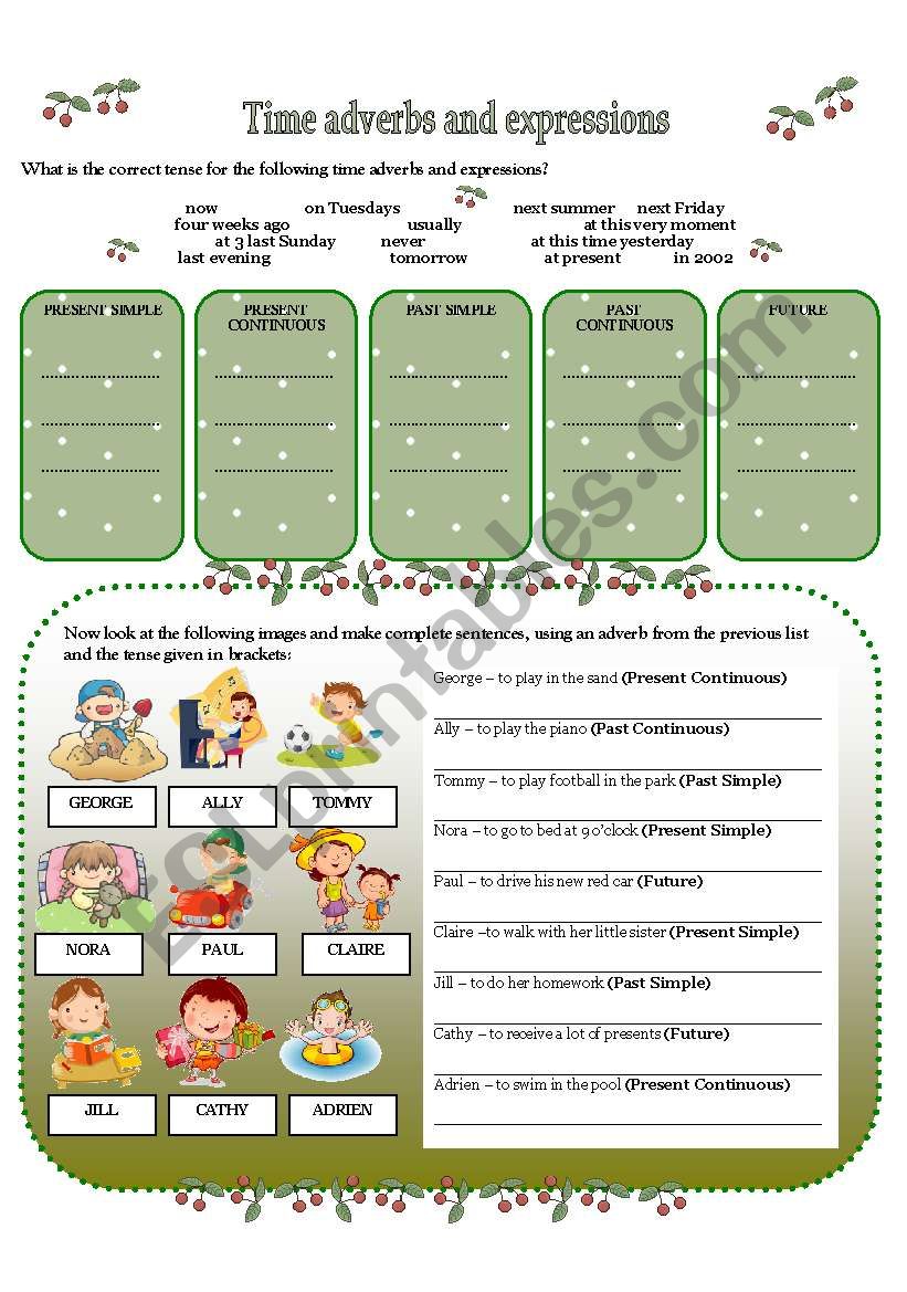 TIME ADVERBS AND EXPRESSIONS worksheet