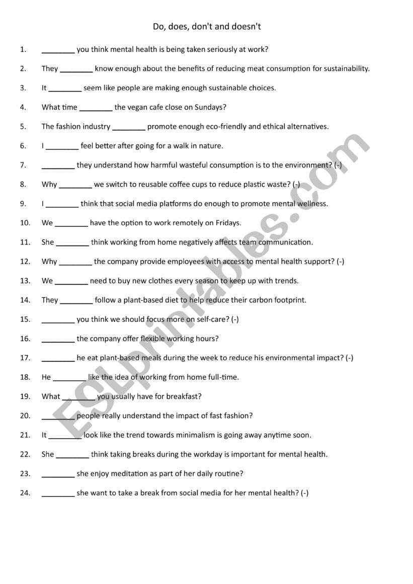 Do, does, don�t and doesn�t 3
