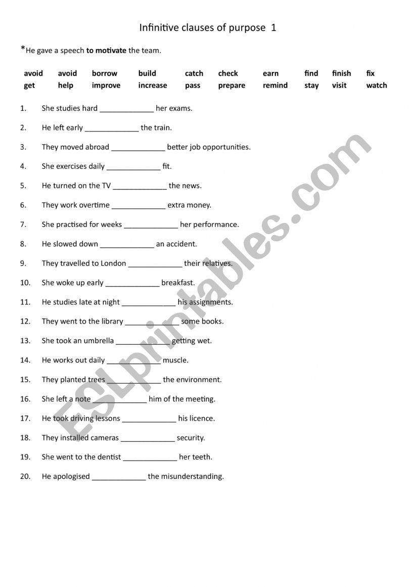 Infinitive clauses of purpose  1