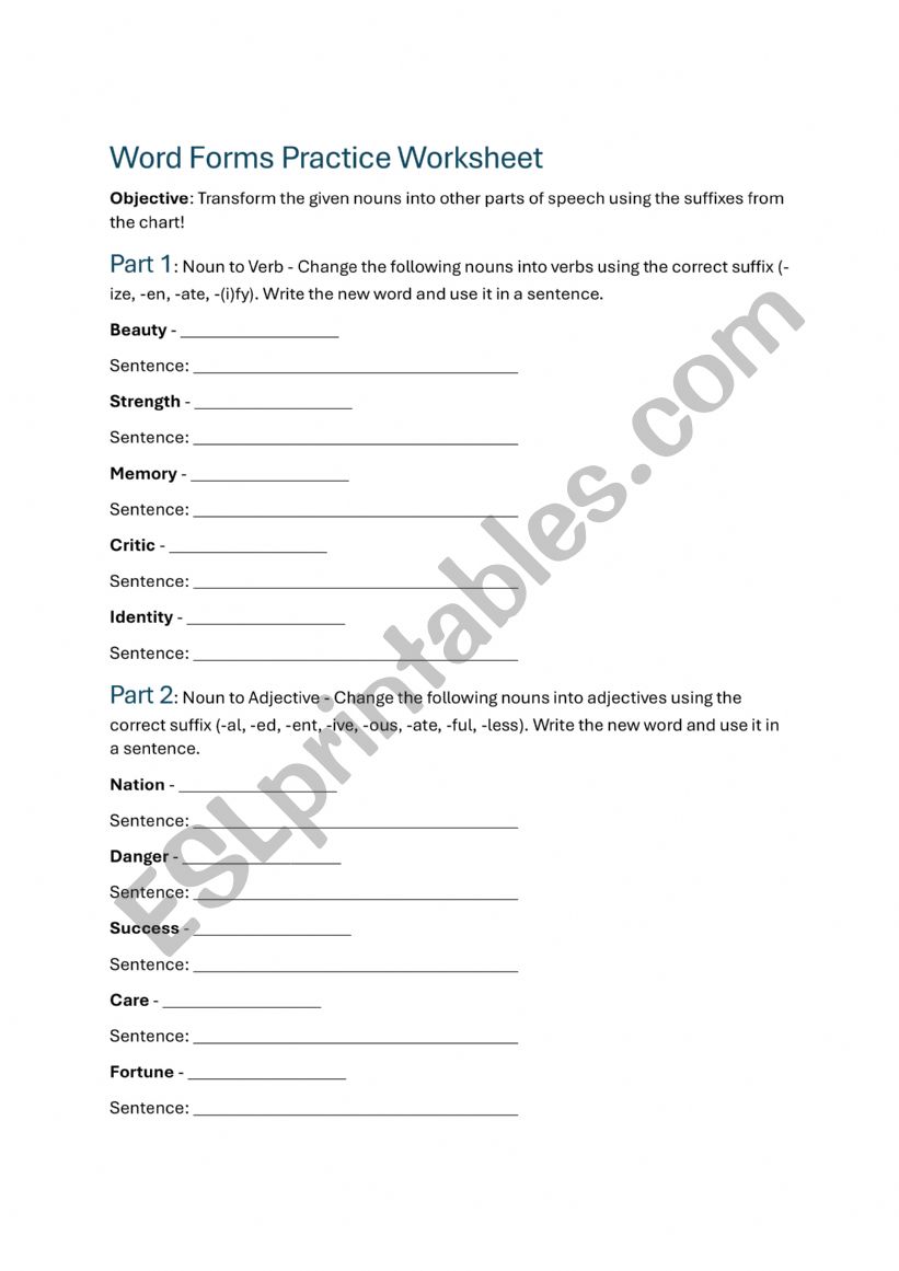 Word Forms worksheet