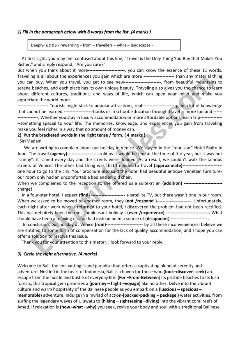  3rd form full -term 2 tasks  worksheet