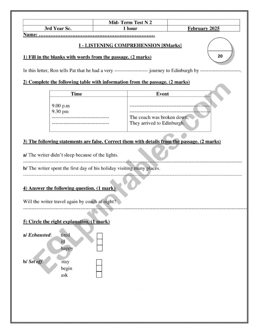 3RD YEAR 2ND MT EXAM worksheet