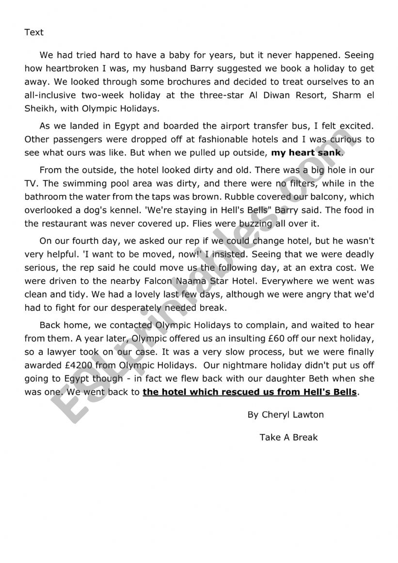 3rd form term 2 Reading worksheet