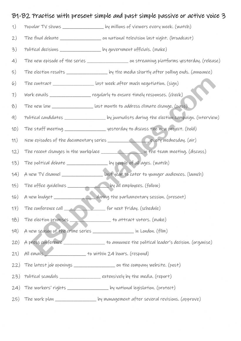B1-B2 Practise with present simple and past simple passive or active voice 3