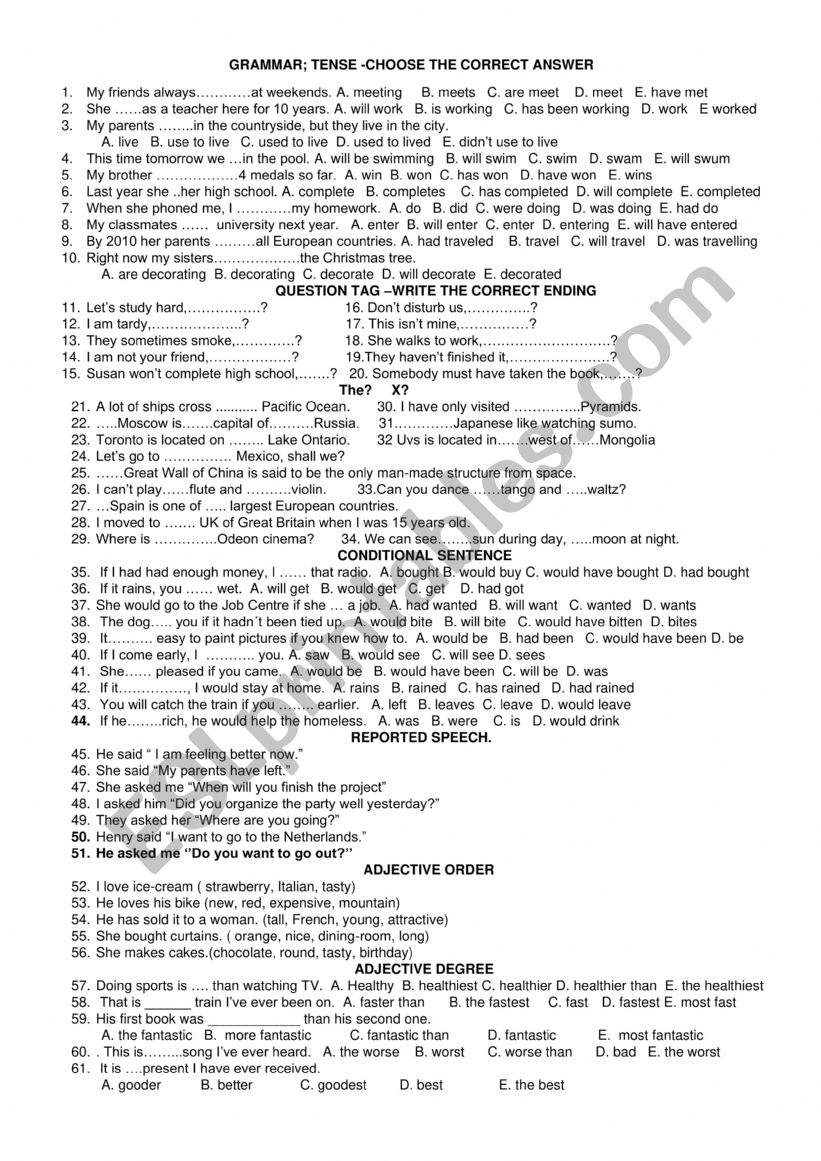 English test worksheet