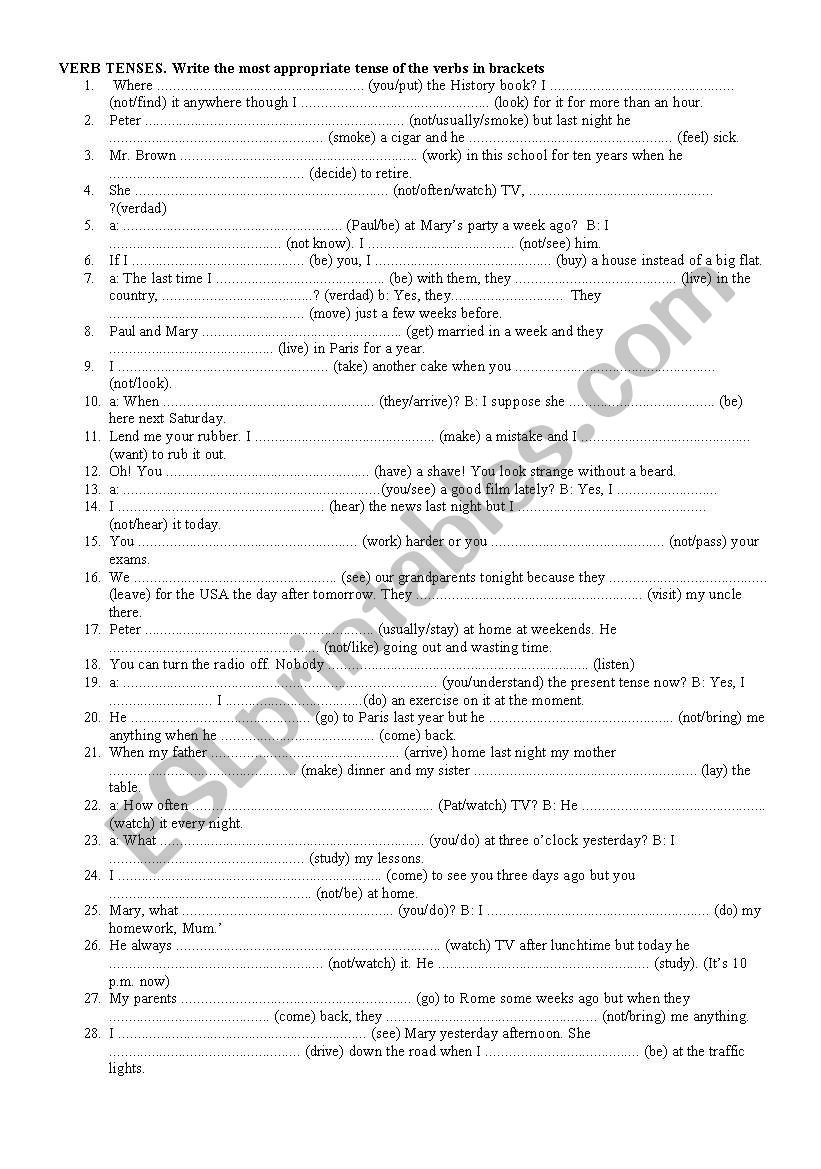 VERB TENSES worksheet