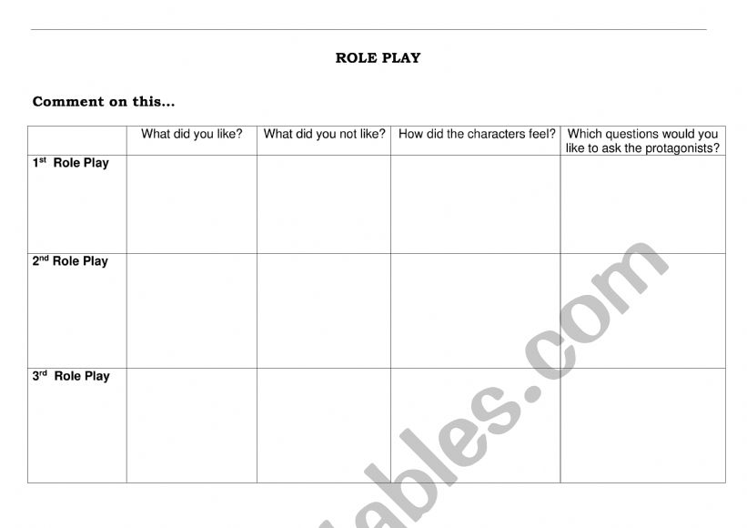Evaluation of a role play worksheet