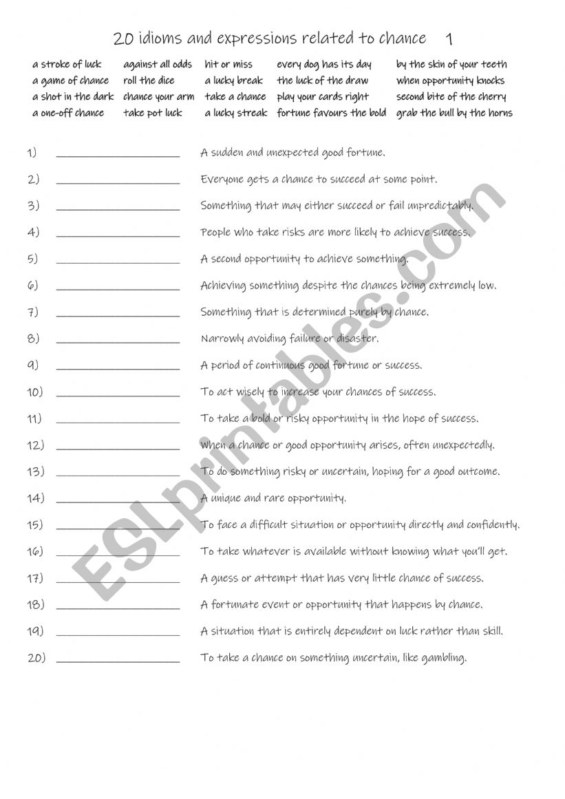 B1+-C1 Chance idioms and expressions  1
