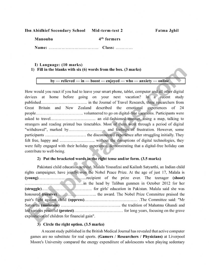 bac worksheet