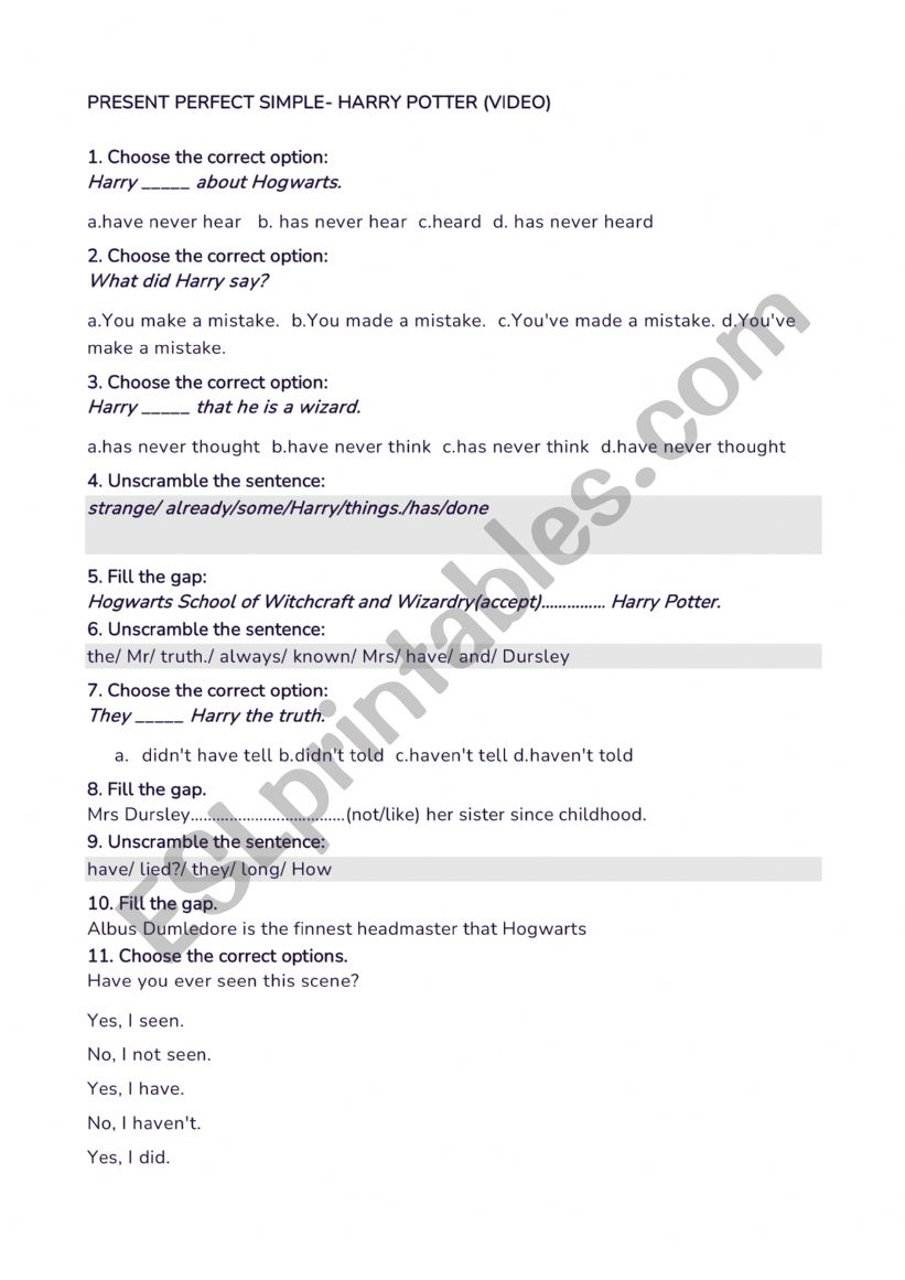 Present Perfect Simple  worksheet