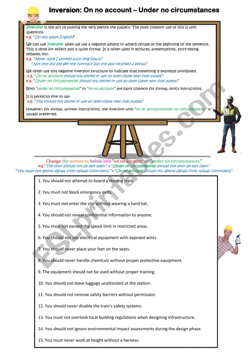 On no account - Inversion  worksheet