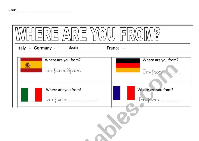 WHERE ARE YOU FROM? worksheet