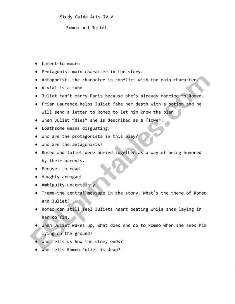 romeo worksheet