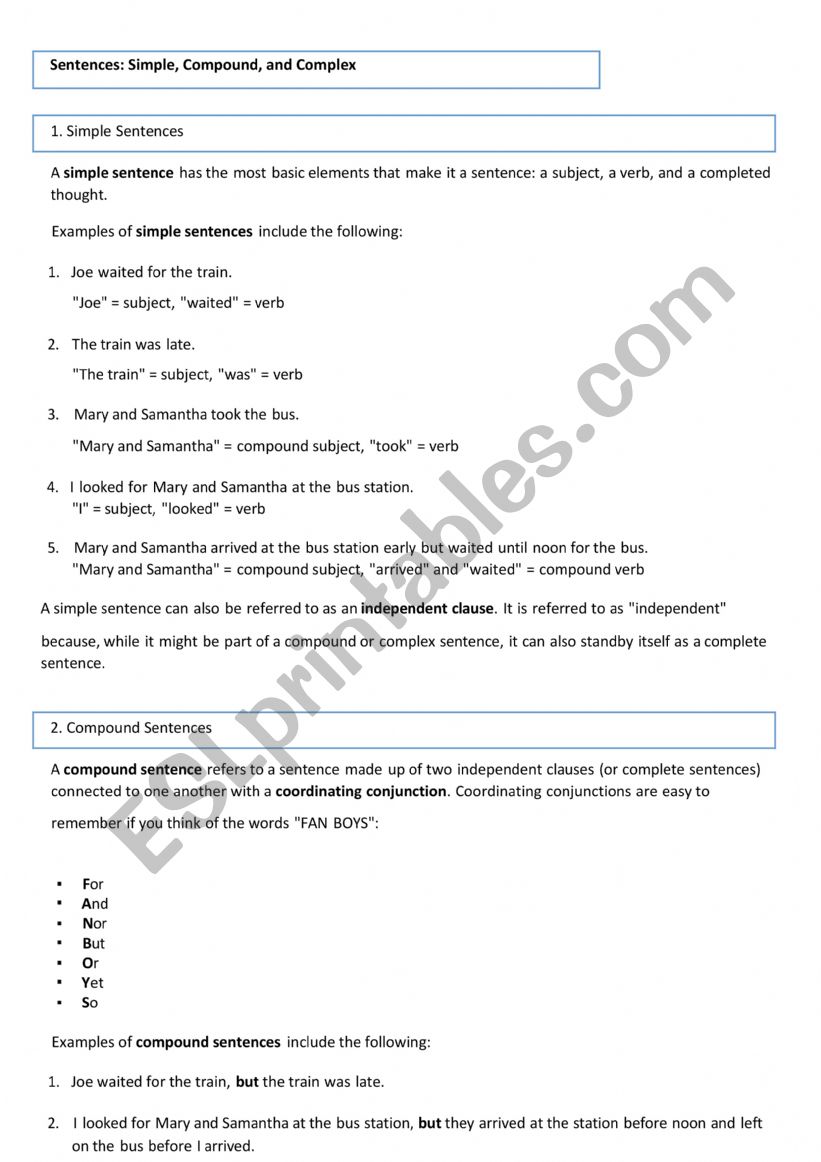 Sentence Types worksheet