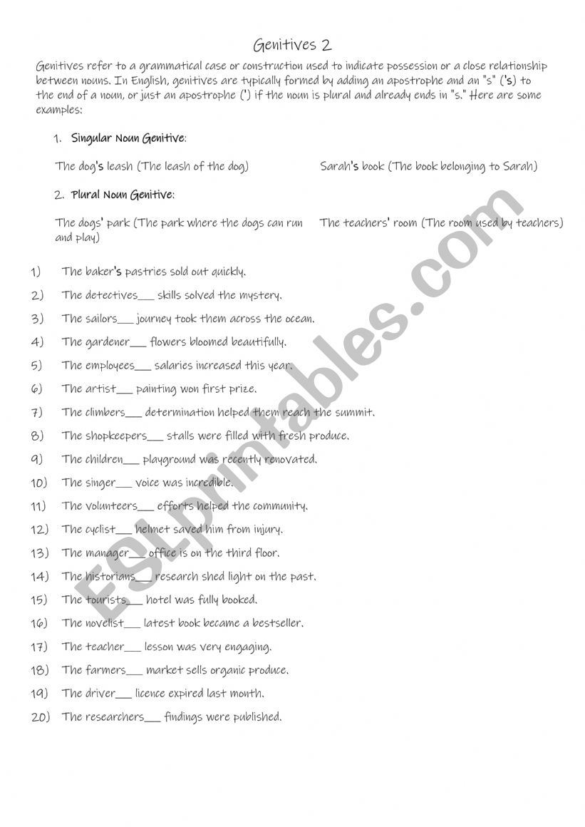 A1+-A2 Genitives  (2) worksheet