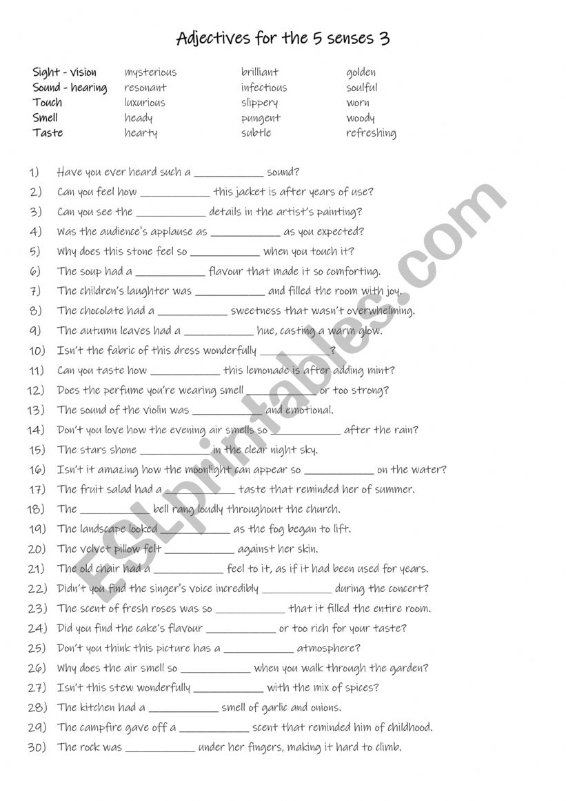 A2+-B1 Adjectives for the 5 senses 3