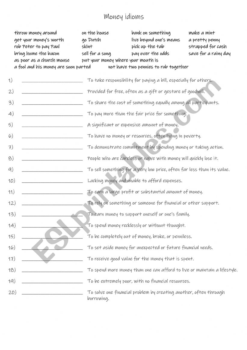 B1+-C1 Money idioms worksheet