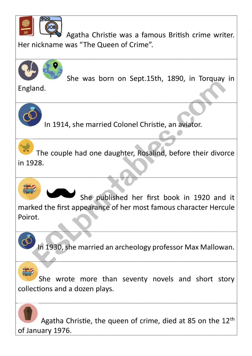 Running dictation Agatha Christie biography 