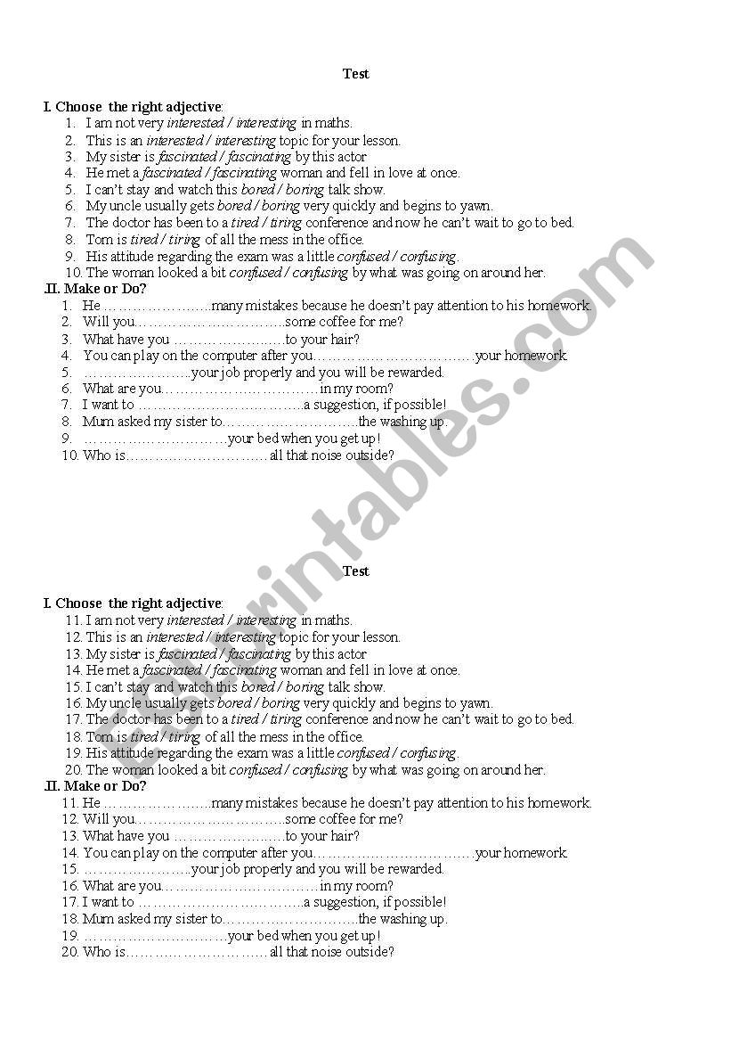 adjectives worksheet