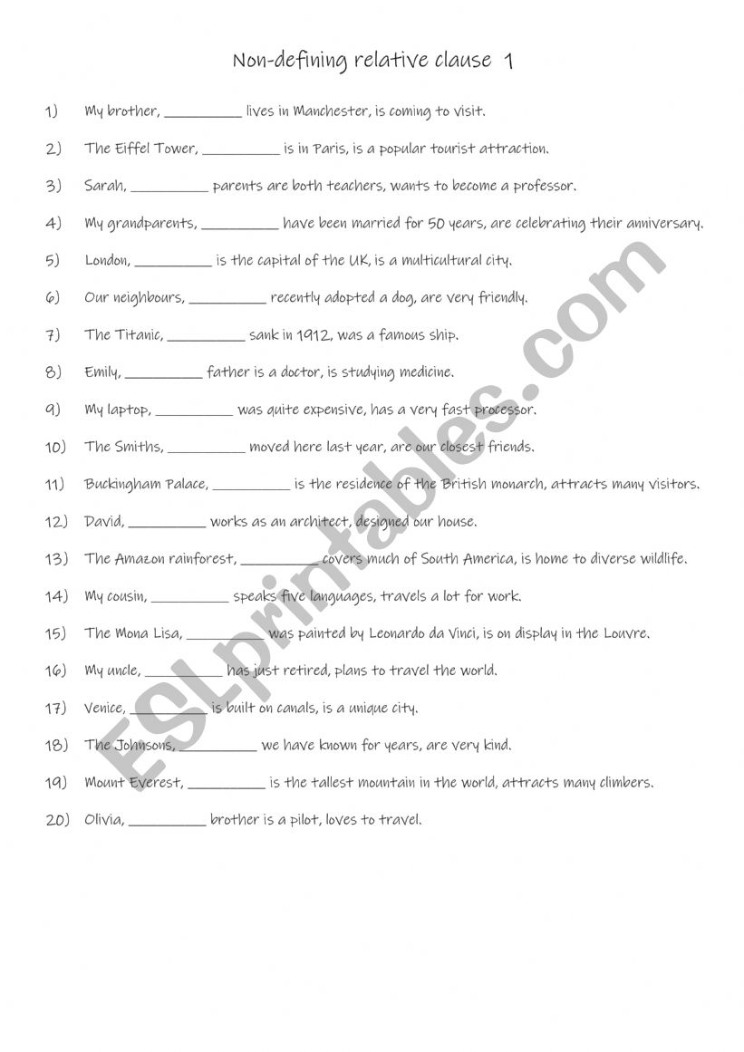 Non-defining relative clause  1