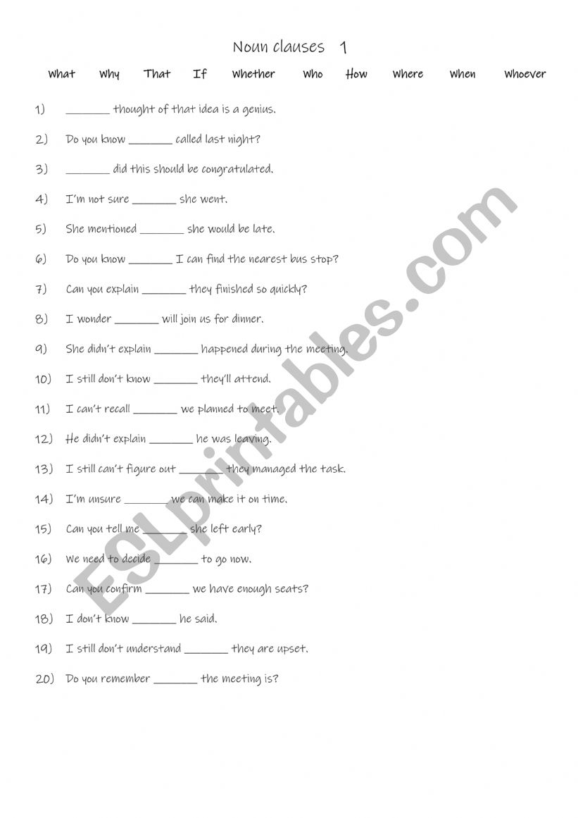 Noun clauses   1 worksheet