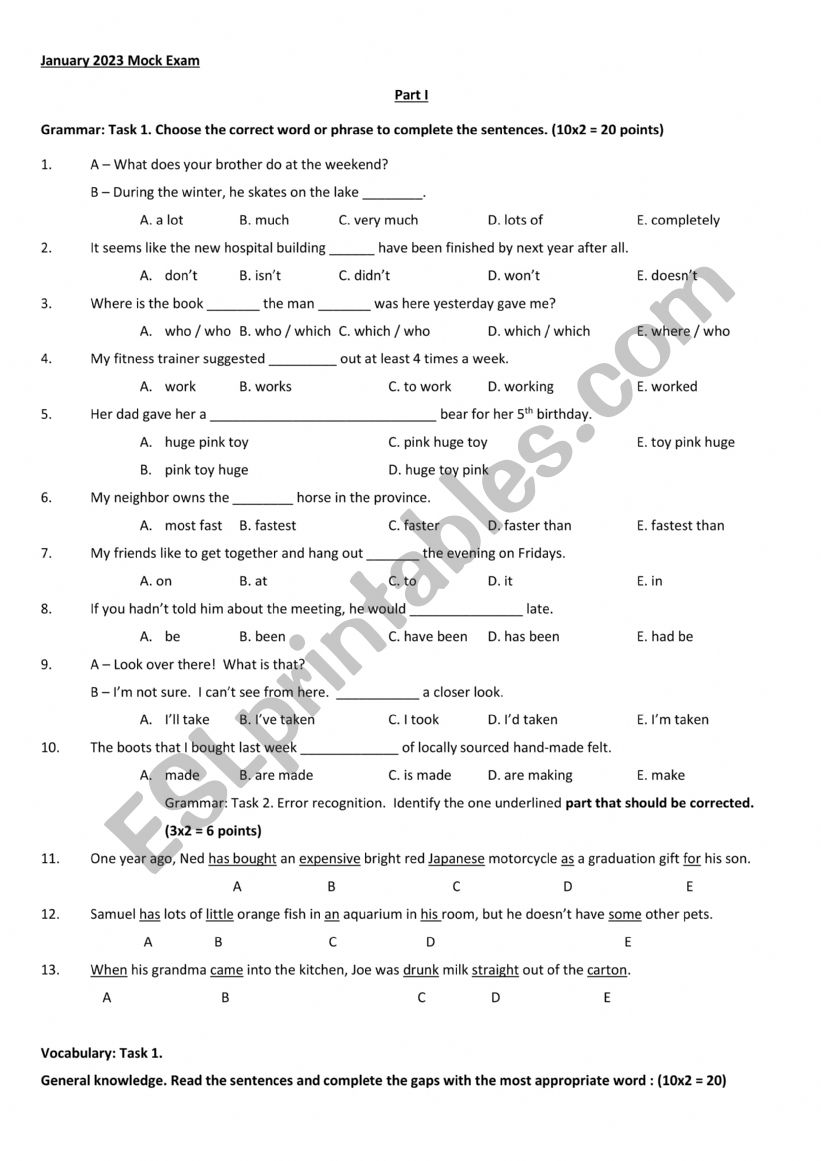 Mixed test worksheet