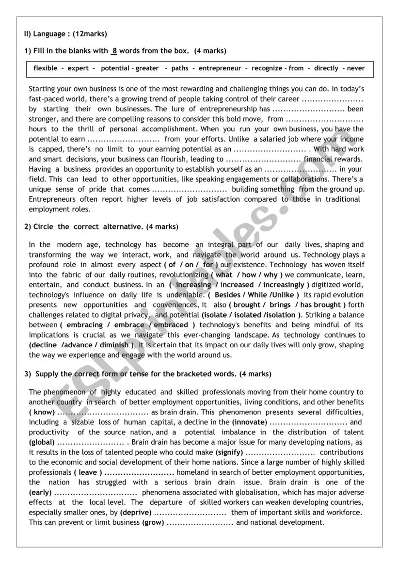unit 3 language exercises 4th form