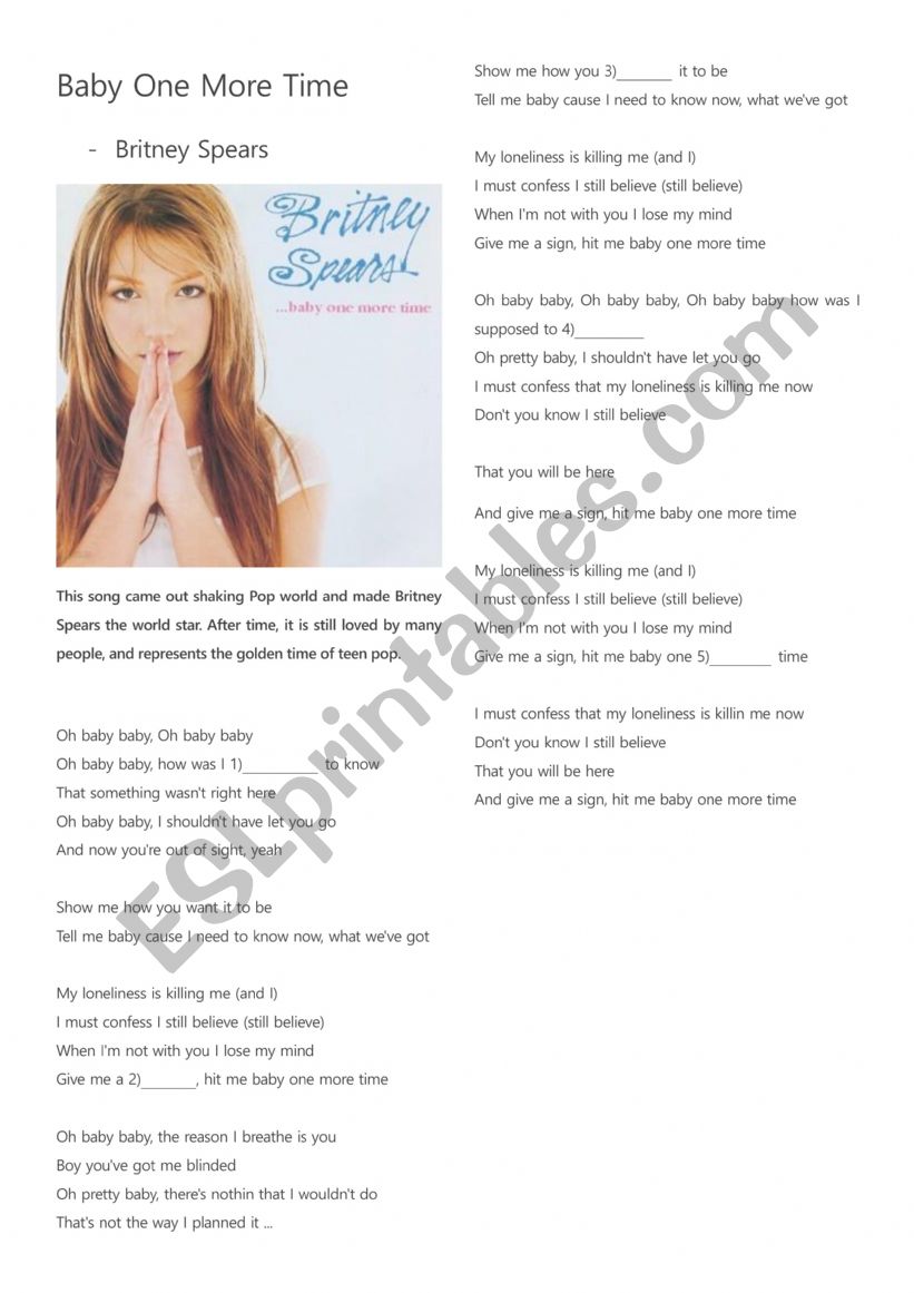 Baby One More Time worksheet