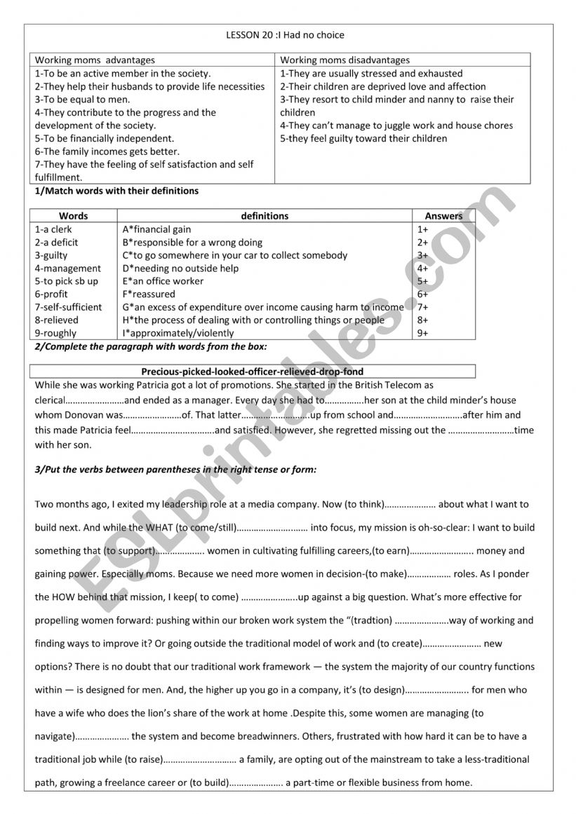  I had no choice worksheet