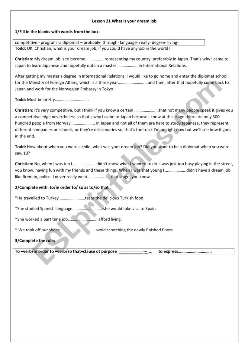 What is your dream job worksheet