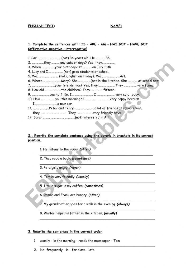 SIMPLE PRESENT TENSE worksheet