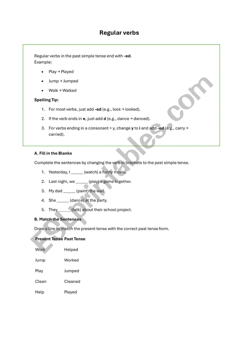 Regular verbs worksheet