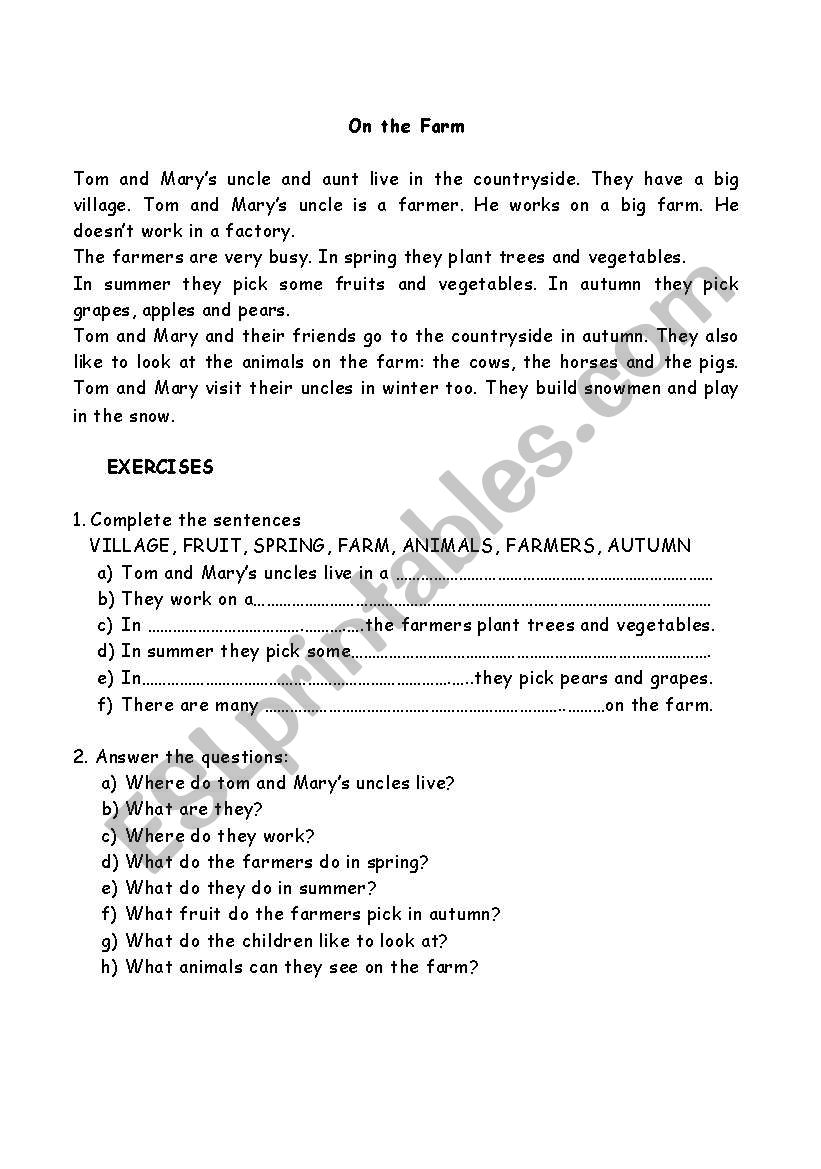 seasons worksheet