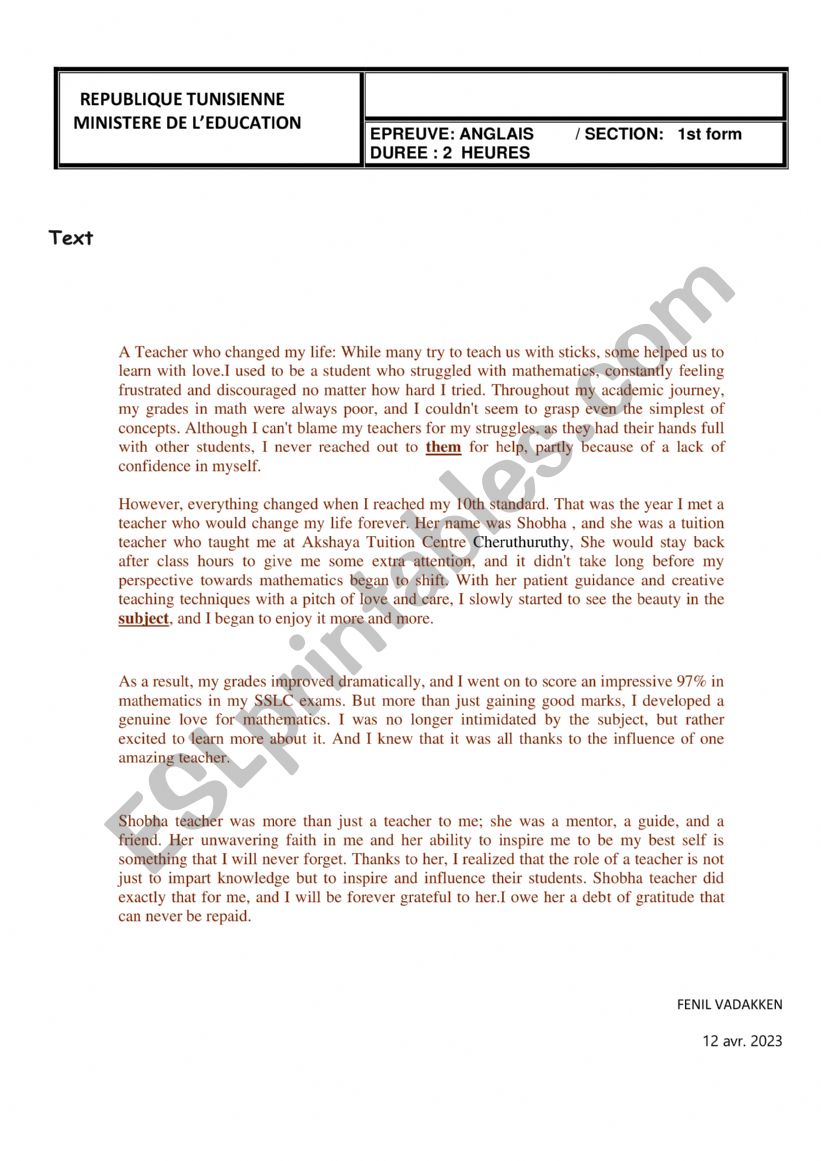 End term test 1  worksheet
