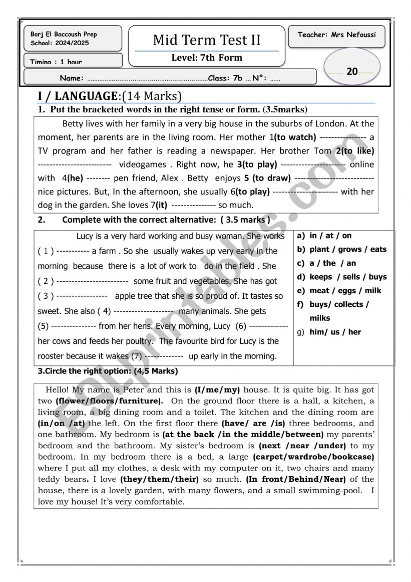 MID TERM TEST 2 worksheet
