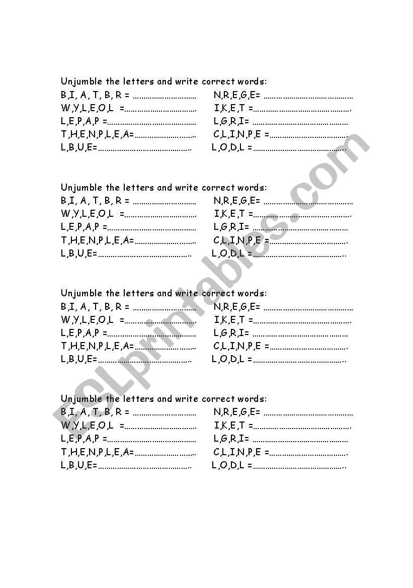 unjumble the letters worksheet