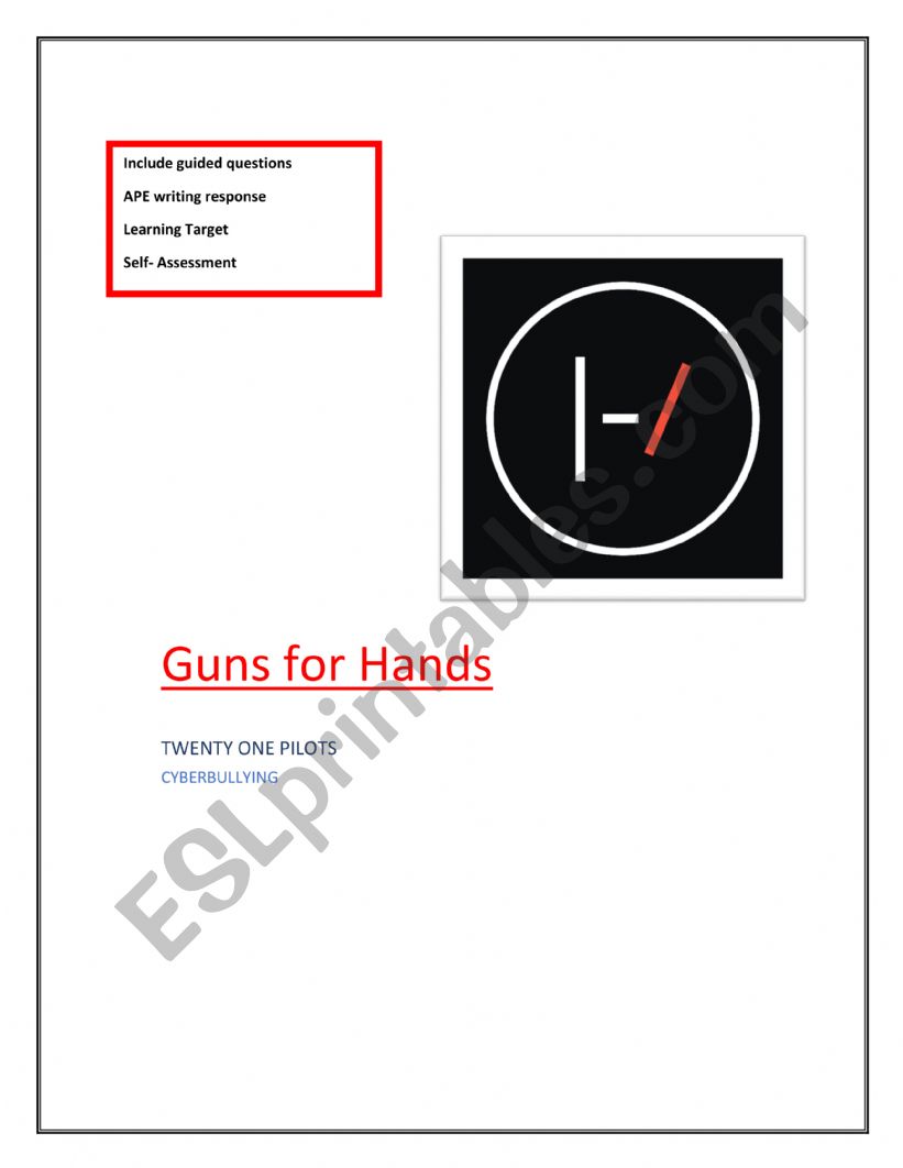 Guns for hands 21 pilots worksheet
