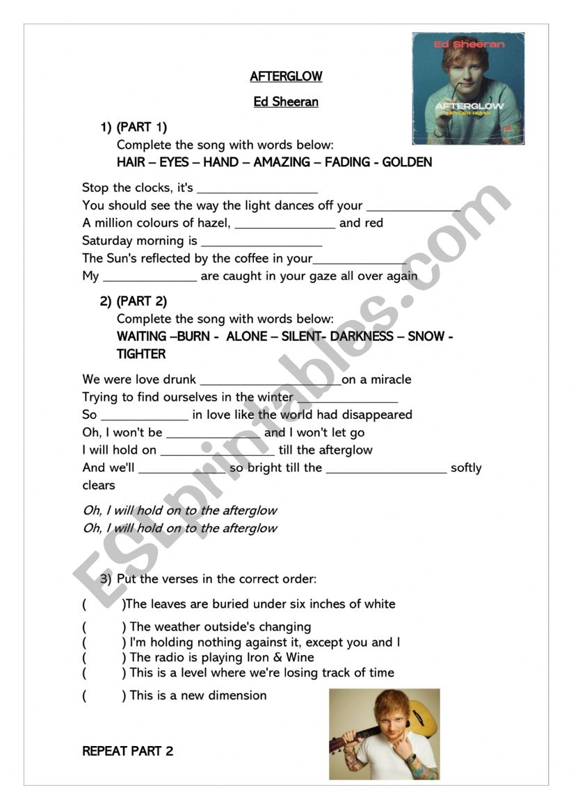 Afterglow - Ed Sheeran worksheet