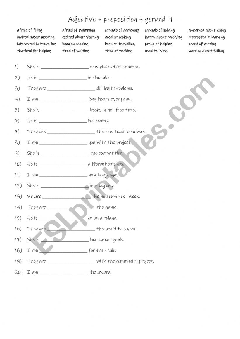 Adjective + preposition + gerund  1