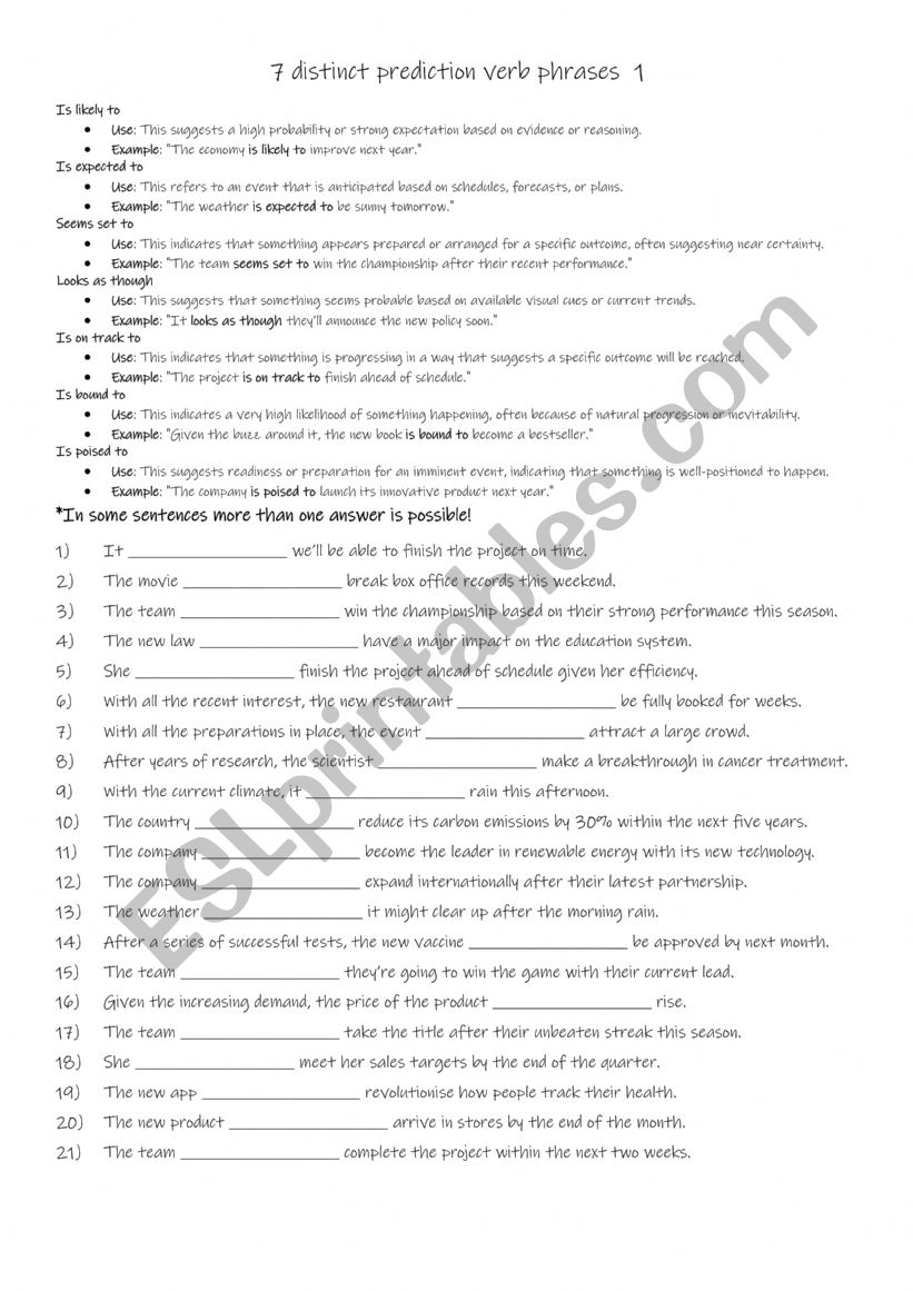 7 distinct prediction verb phrases  1