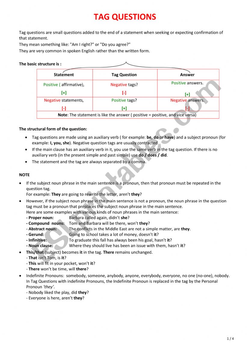 Tag Questions worksheet
